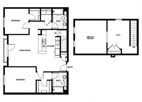 Floor plan for 2 beds, 2 baths, 1373 sqft